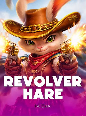 ภาพเกมสล็อต Revolver hare แนวคาวบอยพร้อมสัญลักษณ์ปืนและกระต่ายนักแม่นปืน